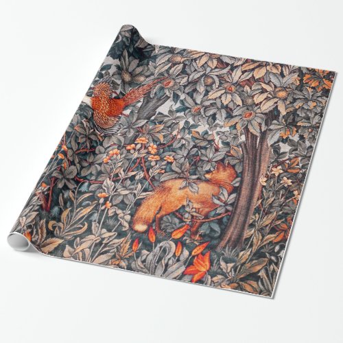GREENERYFOREST ANIMALS Pheasant  Red Fox Floral Wrapping Paper