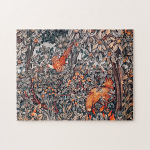 GREENERY,FOREST ANIMALS Pheasant ,Red Fox, Leaves Jigsaw Puzzle