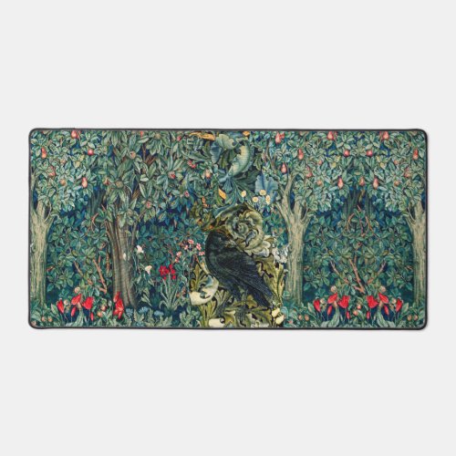 GREENERY FOREST ANIMALS RAVEN IN GREEN FLORAL DESK MAT