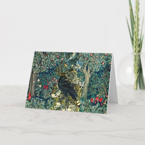 GREENERY FOREST ANIMALS RAVEN IN GREEN FLORAL HOLIDAY CARD