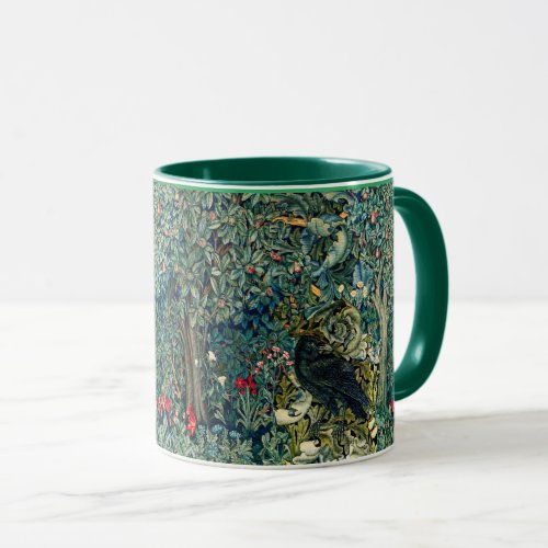 GREENERY FOREST ANIMALS RAVEN IN GREEN FLORAL MUG