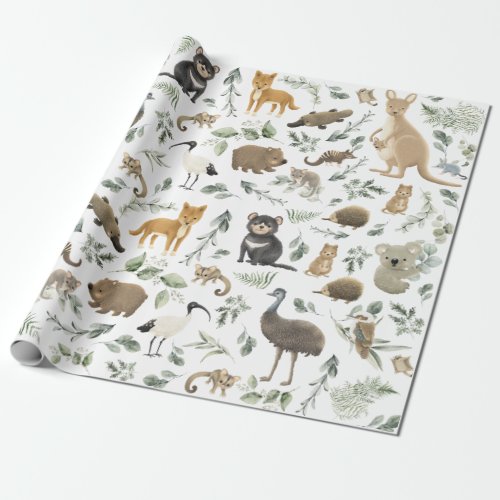 Greenery Forest Australian Animals Baby Birthday Wrapping Paper