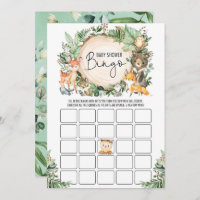 Greenery Forest Bingo Boy Baby Shower Game Card