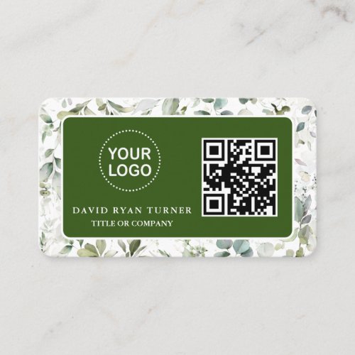 Greenery Forest Green QR Code Logo Professional   Business Card