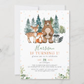 Greenery Forest Woodland Animals 1st Birthday Invitation (Front)
