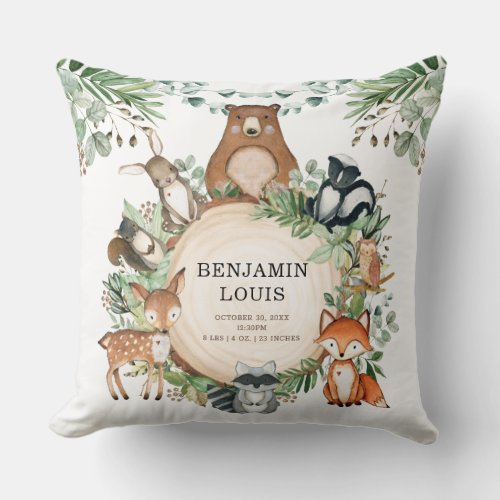 Greenery Forest Woodland Animals Nursery Decor Throw Pillow