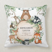 Greenery Forest Woodland Animals Nursery Decor Throw Pillow