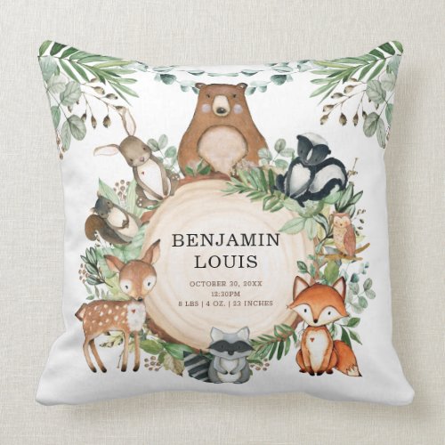 Greenery Forest Woodland Animals Nursery Decor Throw Pillow