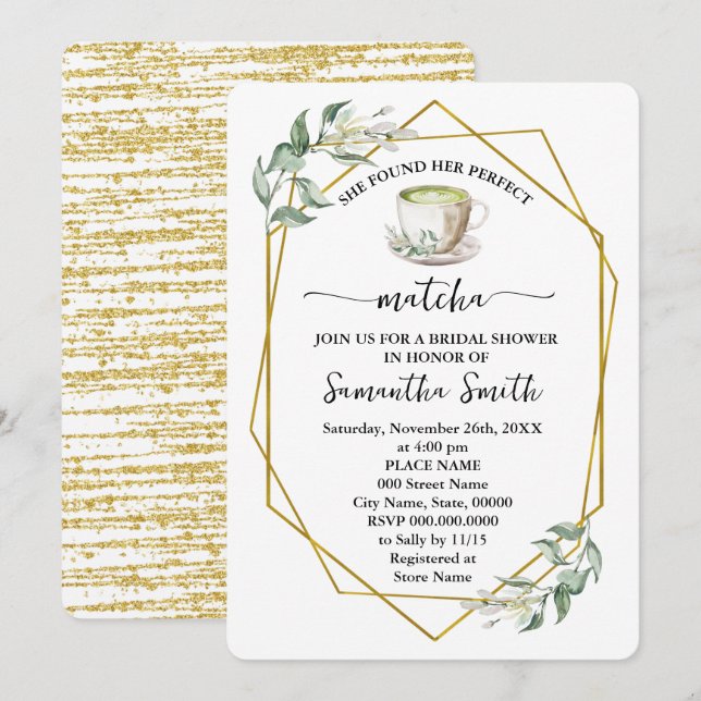 Greenery Found Her Perfect Matcha Bridal Shower Invitation (Front/Back)