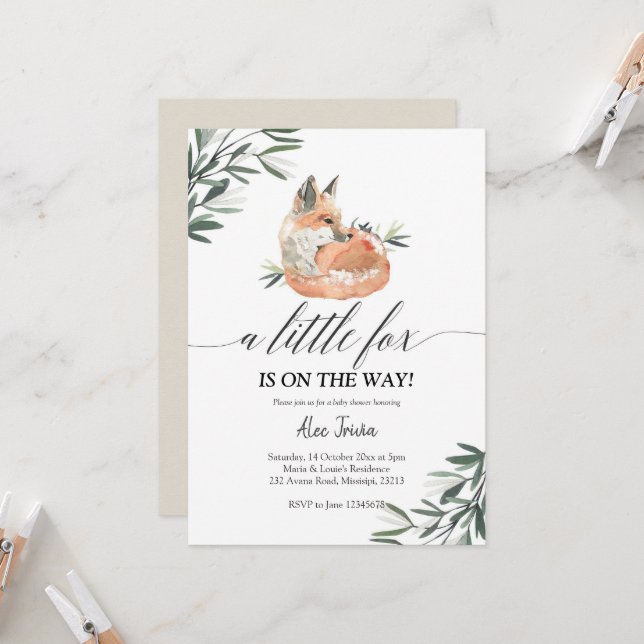 Greenery Fox Baby Shower invitation (Front/Back In Situ)