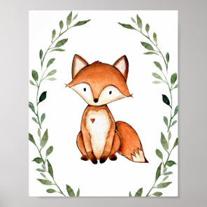 Greenery Fox Woodland Animals Nursery Wall Art