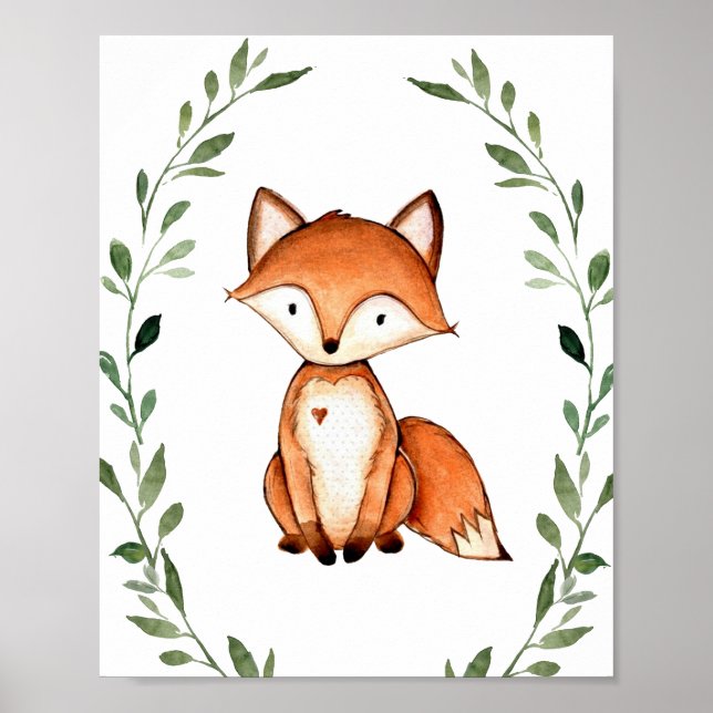 Greenery Fox Woodland Animals Nursery Wall Art (Front)