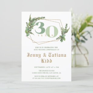 Greenery Frame 30th Wedding Anniversary Invitation