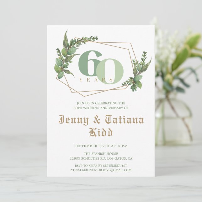 Greenery Frame 60th Wedding Anniversary Invitation (Standing Front)