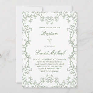 greenery frame Baptism Invitation
