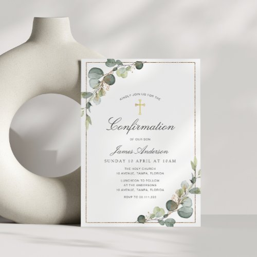 greenery frame confirmation invitation