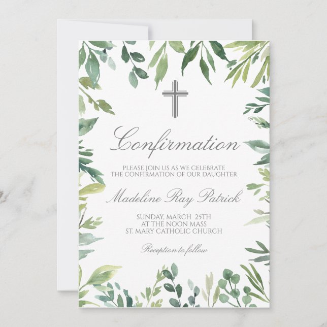 Greenery Frame Confirmation  Invitation (Front)