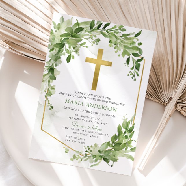  Greenery Frame First Holy Communion  Invitation (Creator Uploaded)