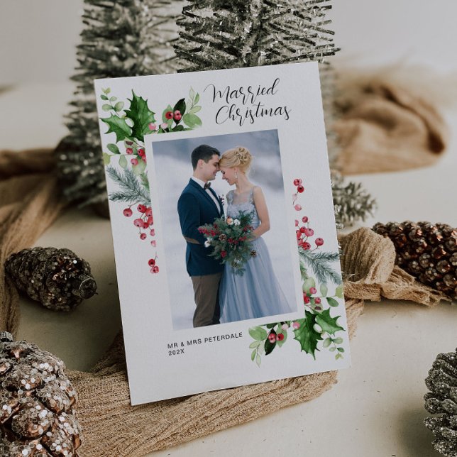 Greenery frame holiday wedding announcement (Creator Uploaded)