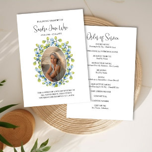 Greenery Frame Photo Funeral Order of Service Card