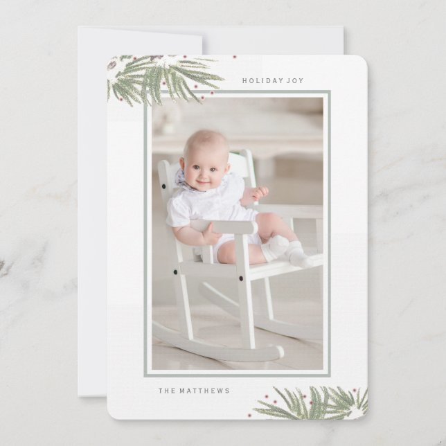 Greenery Frame Vertical Photo Holiday Card (Front)