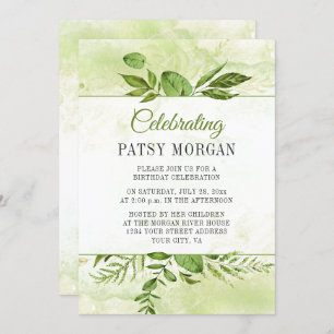 Greenery Framed Watercolor Splash Birthday Invitation