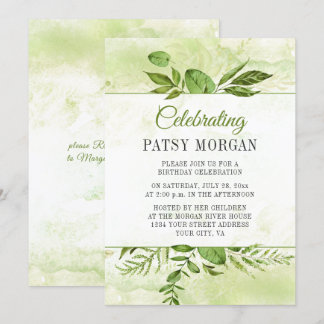 Greenery Framed Watercolor Splash Birthday Invitation