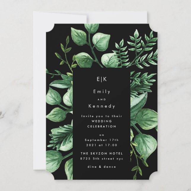 Greenery Fresh Leaf Modern Wedding Invitation (Front)