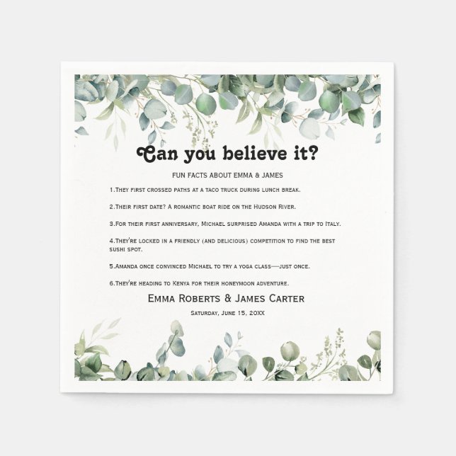 Greenery Fun Facts Modern Wedding Napkins (Front)