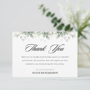 Greenery Funeral Bereavement Sympathy Thank You Card
