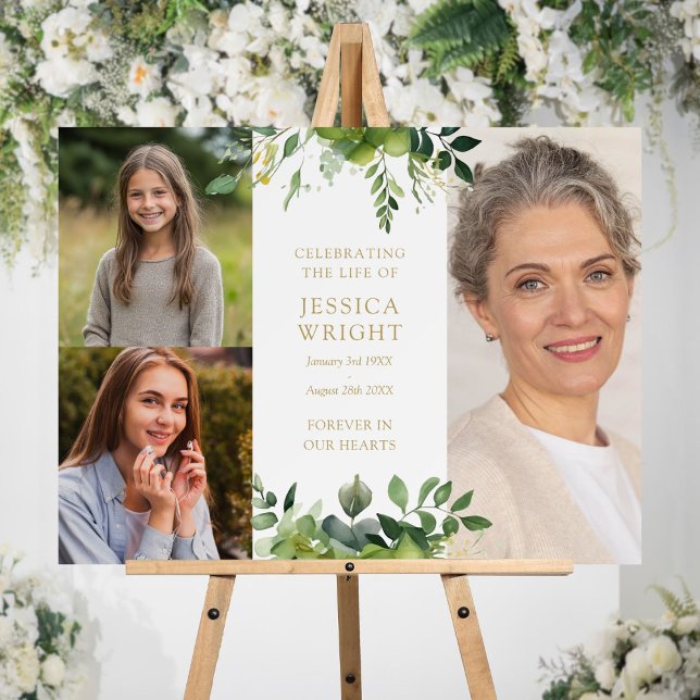 Greenery Funeral Celebration Of Life 3 Photo Sign (Greenery Funeral Celebration Of Life 3 Photo Sign)