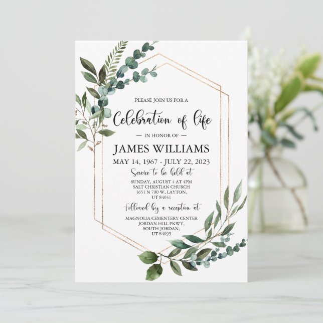 Greenery Funeral Celebration of life Invitation (Standing Front)