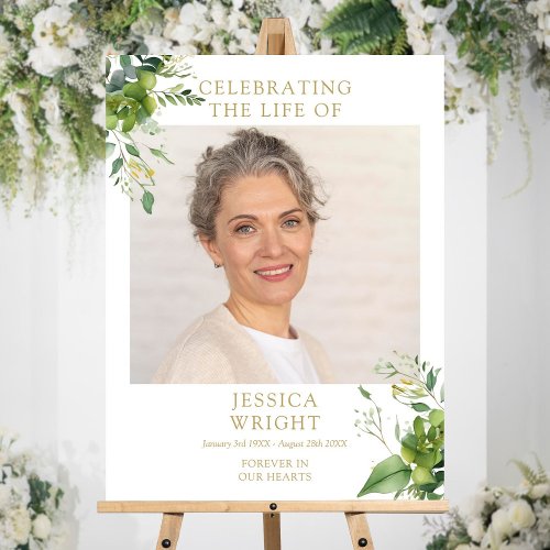 Greenery Funeral Celebration Of Life Photo Sign