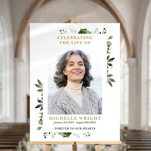 Greenery Funeral Celebration Of Life Photo Sign (Greenery Funeral Celebration Of Life Photo Sign)