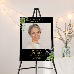 Greenery Funeral Celebration Of Life Photo Sign