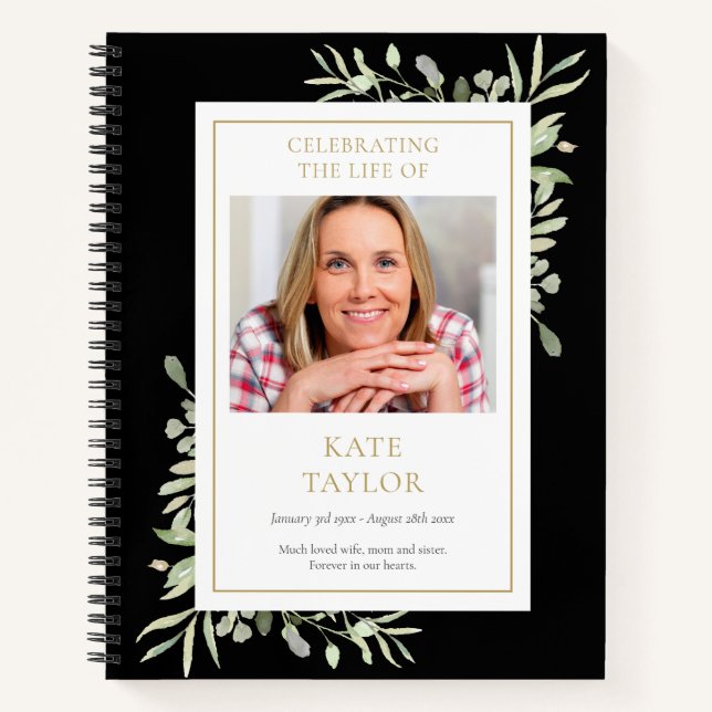 Greenery Funeral Memorial Celebration Guestbook Notebook (Front)