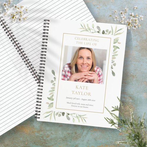 Greenery Funeral Memorial Celebration Guestbook Notebook