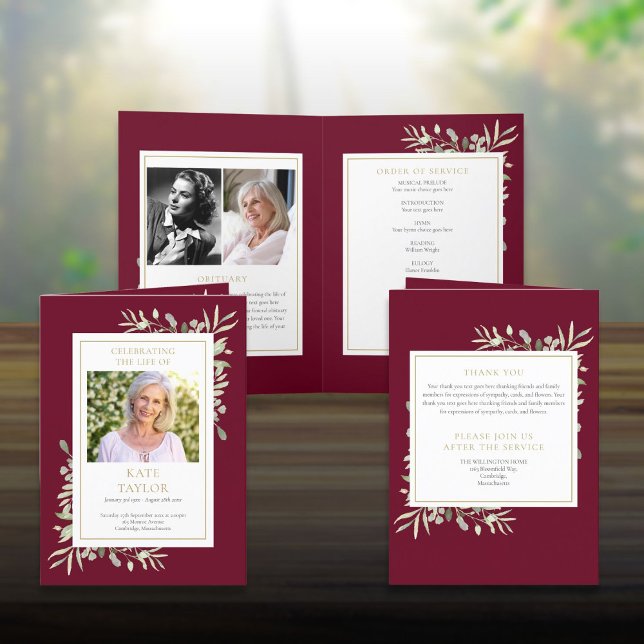 Greenery Funeral Memorial Folded Order Of Service Program (Greenery Funeral Memorial Folded Order Of Service Program)