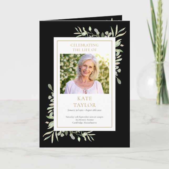 Greenery Funeral Memorial Order Of Service Folded Program (Front)