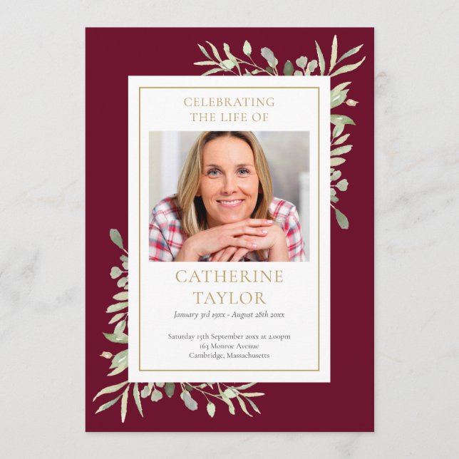 Greenery Funeral Memorial Order Of Service Program (Front)