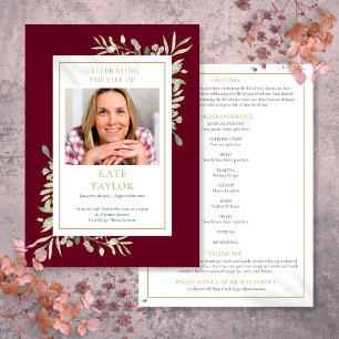 Greenery Funeral Memorial Order Of Service Program