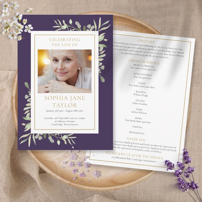 Greenery Funeral Memorial Order Of Service Program (Creator Uploaded)