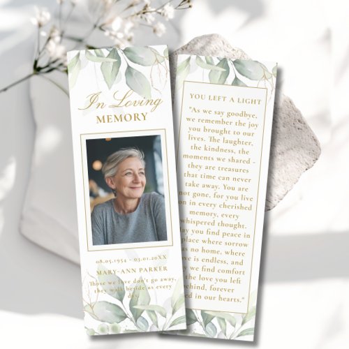 Greenery Funeral Memorial Photo Bookmarks