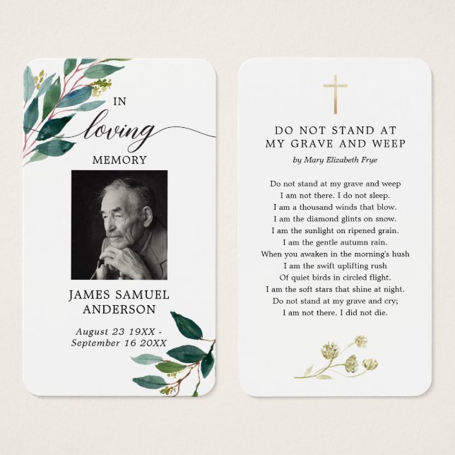 Greenery Funeral Memorial Poem Card (Front & Back)