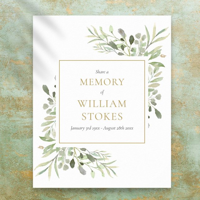 Greenery Funeral Share A Memory Sign (Greenery Funeral Share A Memory Sign)