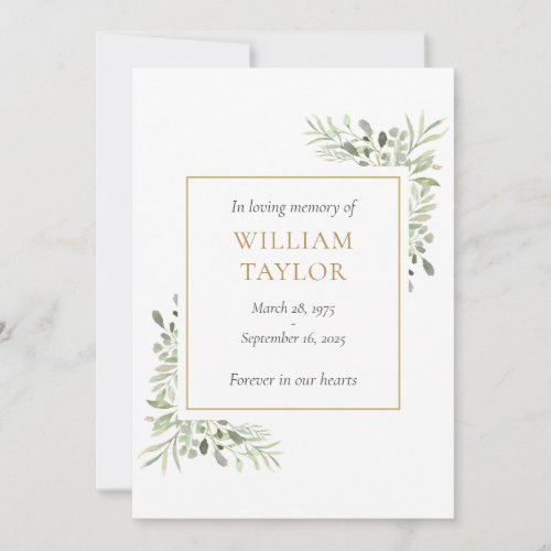 Greenery Funeral Sympathy Memorial Prayer Card