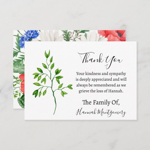 Greenery Funeral Sympathy Thank You Note Card