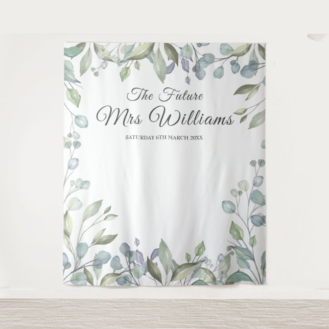 Greenery Future Mrs Bridal Shower Photo Prop Tapestry (Front)