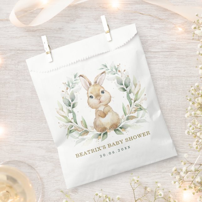 Greenery Garden Bunny Rabbit Baby Shower Party Favor Bag (Clipped)
