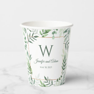 Greenery Garden Initial Wedding Paper Plates Cups